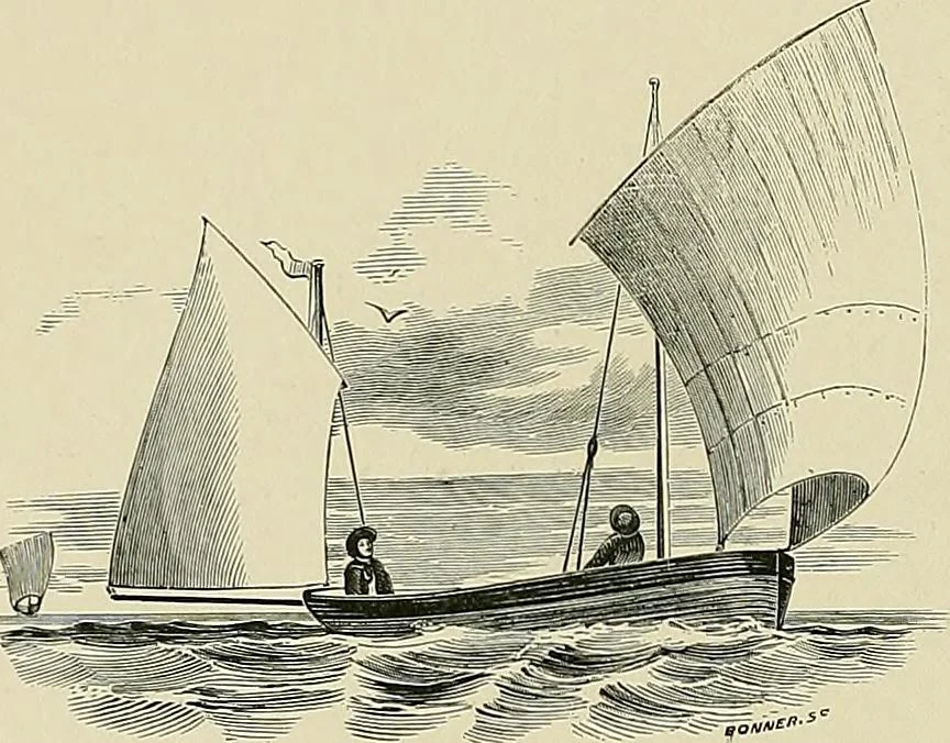 An illustration from The sailing boat, a treatise on sailing boats and small yachts, their varieties of type, sails, rig, etc. With practical directions for sailing and management; also, the one-design and restricted classes, fishing and shooting boats, sailing chariots and ice yachts, foreign and colonial boats, canoes, etc., etc, 1901, leaf 41
