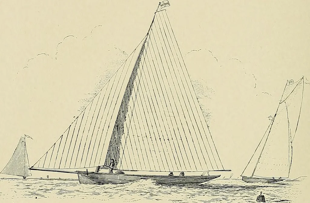An illustration from The sailing boat, a treatise on sailing boats and small yachts, their varieties of type, sails, rig, etc. With practical directions for sailing and management; also, the one-design and restricted classes, fishing and shooting boats, sailing chariots and ice yachts, foreign and colonial boats, canoes, etc., etc, 1901, leaf 417