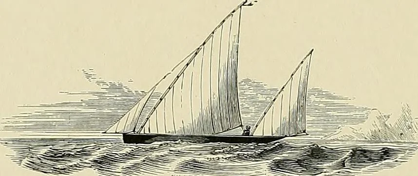 An illustration from The sailing boat, a treatise on sailing boats and small yachts, their varieties of type, sails, rig, etc. With practical directions for sailing and management; also, the one-design and restricted classes, fishing and shooting boats, sailing chariots and ice yachts, foreign and colonial boats, canoes, etc., etc, 1901, leaf 421