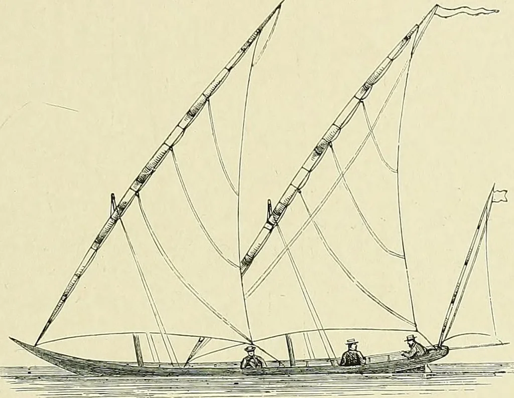 An illustration from The sailing boat, a treatise on sailing boats and small yachts, their varieties of type, sails, rig, etc. With practical directions for sailing and management; also, the one-design and restricted classes, fishing and shooting boats, sailing chariots and ice yachts, foreign and colonial boats, canoes, etc., etc, 1901, leaf 422