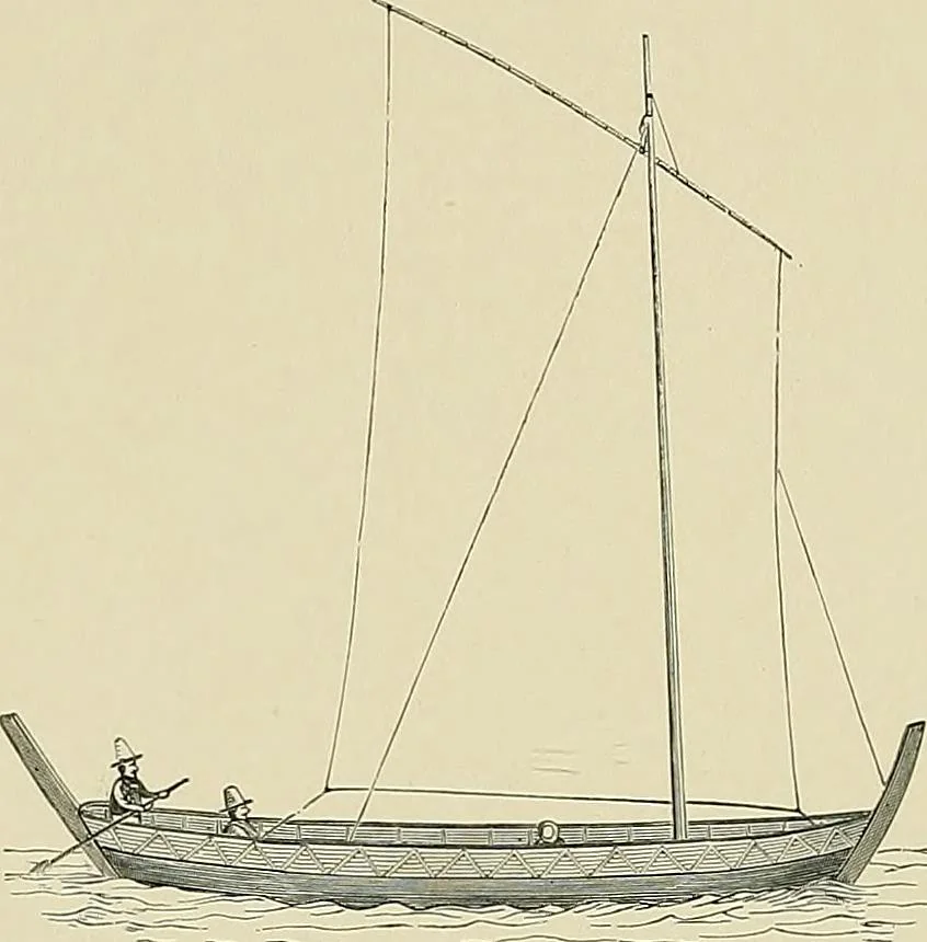 An illustration from The sailing boat, a treatise on sailing boats and small yachts, their varieties of type, sails, rig, etc. With practical directions for sailing and management; also, the one-design and restricted classes, fishing and shooting boats, sailing chariots and ice yachts, foreign and colonial boats, canoes, etc., etc, 1901, leaf 423