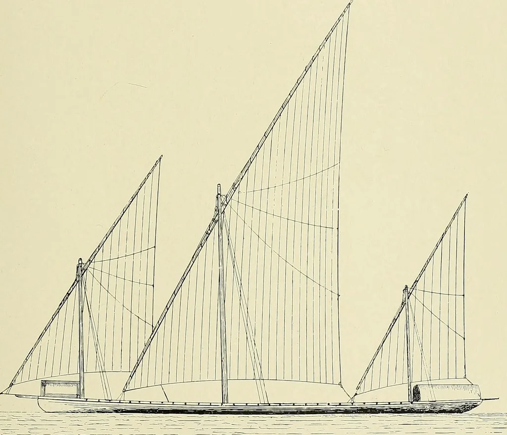 An illustration from The sailing boat, a treatise on sailing boats and small yachts, their varieties of type, sails, rig, etc. With practical directions for sailing and management; also, the one-design and restricted classes, fishing and shooting boats, sailing chariots and ice yachts, foreign and colonial boats, canoes, etc., etc, 1901, leaf 424