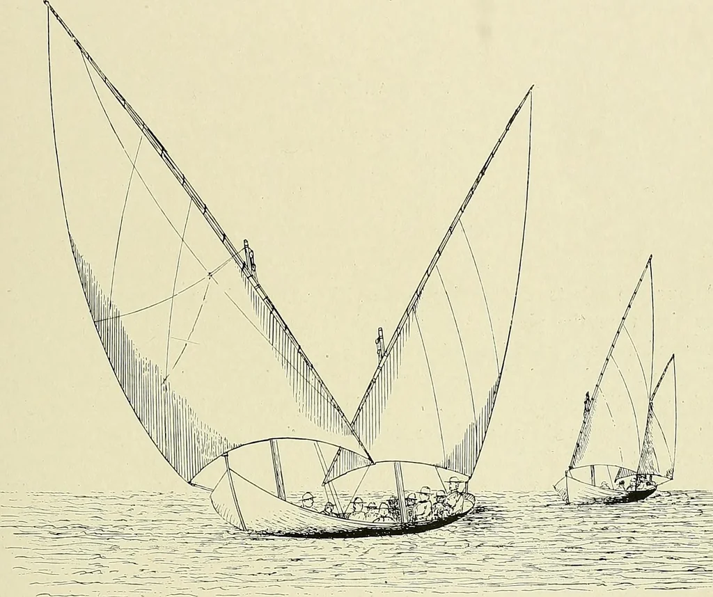 An illustration from The sailing boat, a treatise on sailing boats and small yachts, their varieties of type, sails, rig, etc. With practical directions for sailing and management; also, the one-design and restricted classes, fishing and shooting boats, sailing chariots and ice yachts, foreign and colonial boats, canoes, etc., etc, 1901, leaf 428