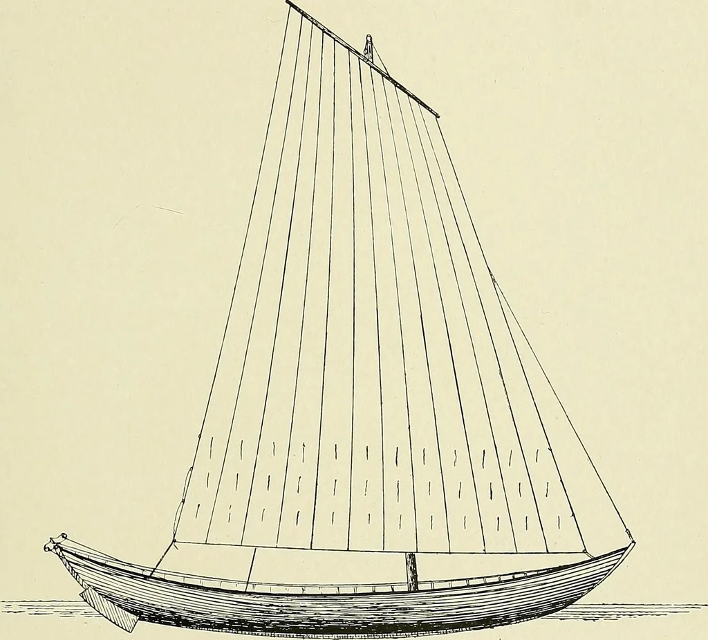 An illustration from The sailing boat, a treatise on sailing boats and small yachts, their varieties of type, sails, rig, etc. With practical directions for sailing and management; also, the one-design and restricted classes, fishing and shooting boats, sailing chariots and ice yachts, foreign and colonial boats, canoes, etc., etc, 1901, leaf 440