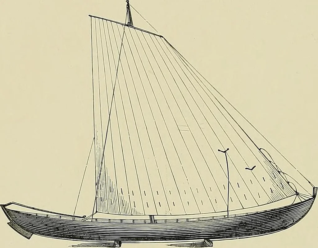 An illustration from The sailing boat, a treatise on sailing boats and small yachts, their varieties of type, sails, rig, etc. With practical directions for sailing and management; also, the one-design and restricted classes, fishing and shooting boats, sailing chariots and ice yachts, foreign and colonial boats, canoes, etc., etc, 1901, leaf 441