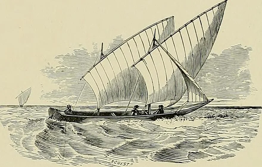 An illustration from The sailing boat, a treatise on sailing boats and small yachts, their varieties of type, sails, rig, etc. With practical directions for sailing and management; also, the one-design and restricted classes, fishing and shooting boats, sailing chariots and ice yachts, foreign and colonial boats, canoes, etc., etc, 1901, leaf 443