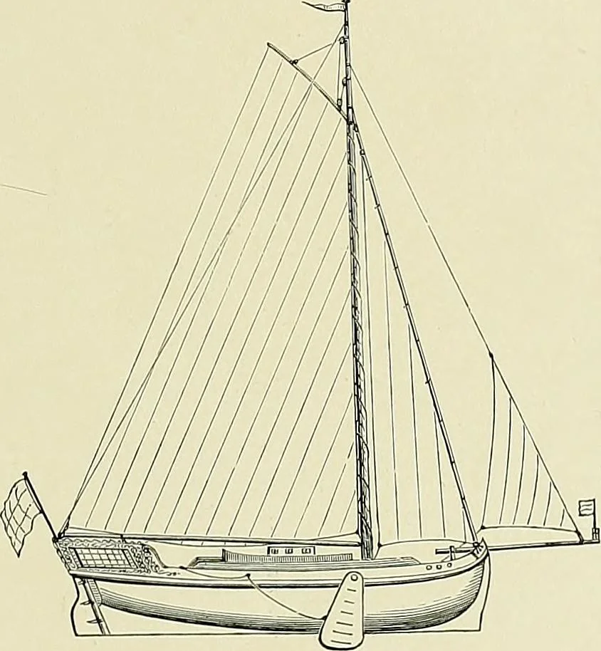 An illustration from The sailing boat, a treatise on sailing boats and small yachts, their varieties of type, sails, rig, etc. With practical directions for sailing and management; also, the one-design and restricted classes, fishing and shooting boats, sailing chariots and ice yachts, foreign and colonial boats, canoes, etc., etc, 1901, leaf 448