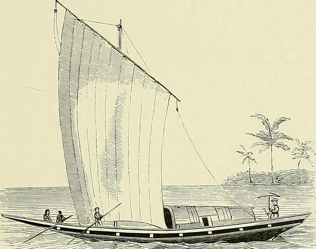 An illustration from The sailing boat, a treatise on sailing boats and small yachts, their varieties of type, sails, rig, etc. With practical directions for sailing and management; also, the one-design and restricted classes, fishing and shooting boats, sailing chariots and ice yachts, foreign and colonial boats, canoes, etc., etc, 1901, leaf 466