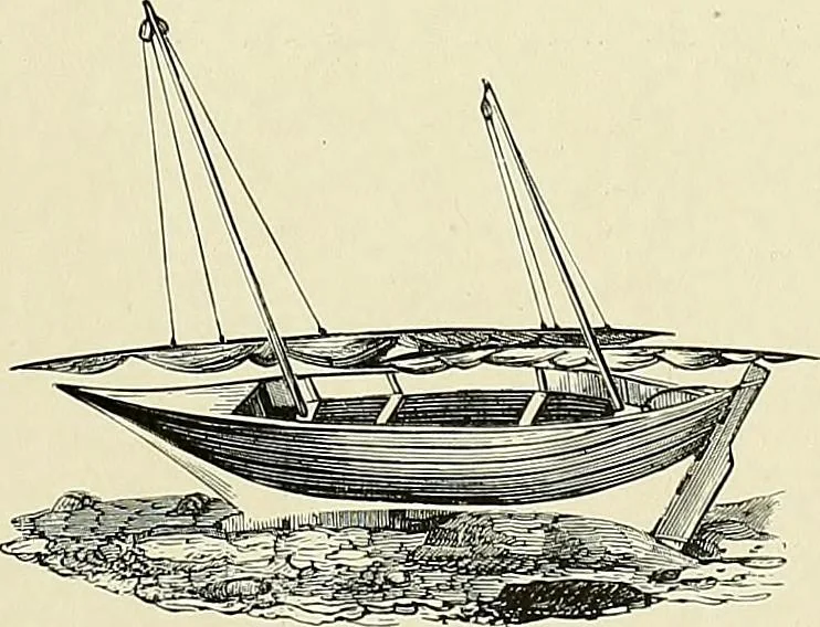 An illustration from The sailing boat, a treatise on sailing boats and small yachts, their varieties of type, sails, rig, etc. With practical directions for sailing and management; also, the one-design and restricted classes, fishing and shooting boats, sailing chariots and ice yachts, foreign and colonial boats, canoes, etc., etc, 1901, leaf 486
