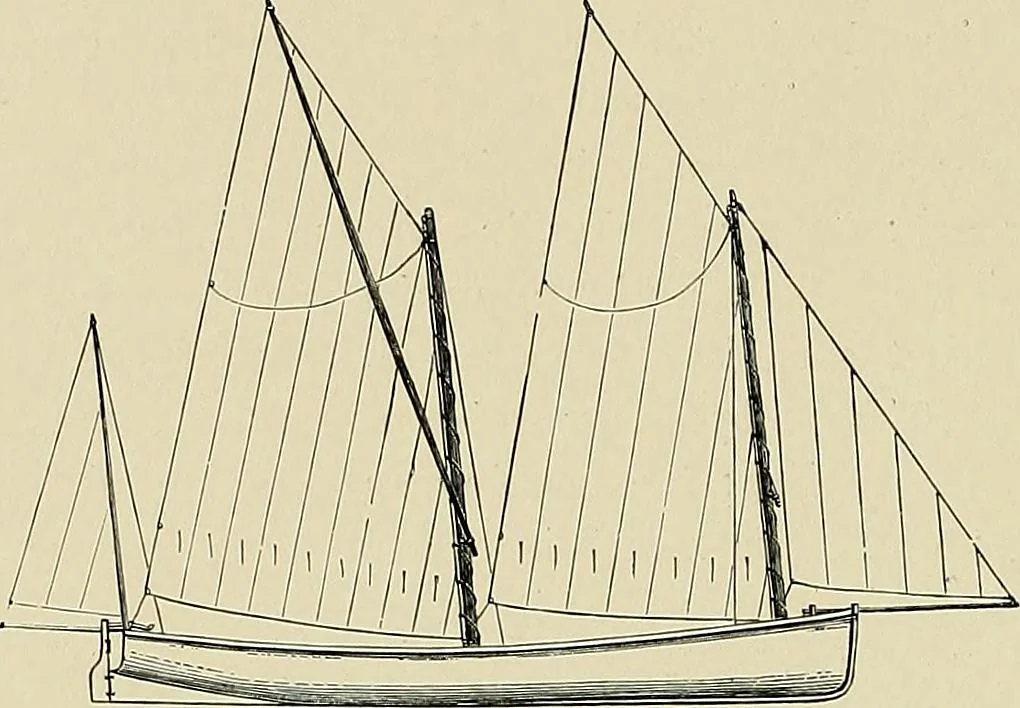 An illustration from The sailing boat, a treatise on sailing boats and small yachts, their varieties of type, sails, rig, etc. With practical directions for sailing and management; also, the one-design and restricted classes, fishing and shooting boats, sailing chariots and ice yachts, foreign and colonial boats, canoes, etc., etc, 1901, leaf 49