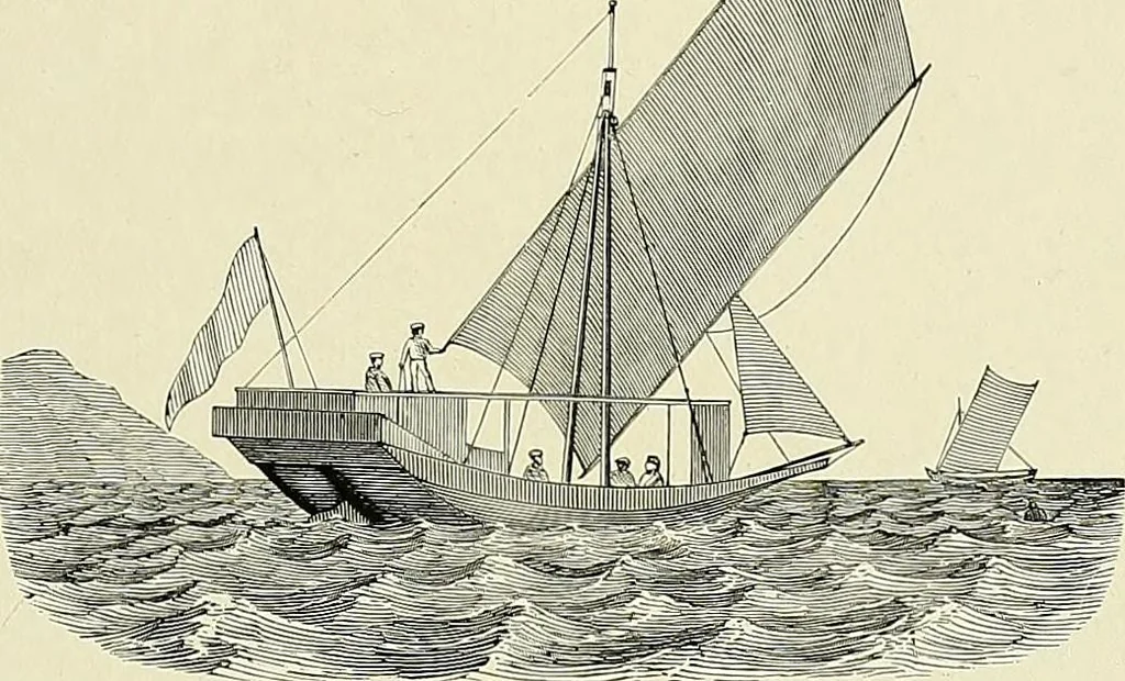 An illustration from The sailing boat, a treatise on sailing boats and small yachts, their varieties of type, sails, rig, etc. With practical directions for sailing and management; also, the one-design and restricted classes, fishing and shooting boats, sailing chariots and ice yachts, foreign and colonial boats, canoes, etc., etc, 1901, leaf 492