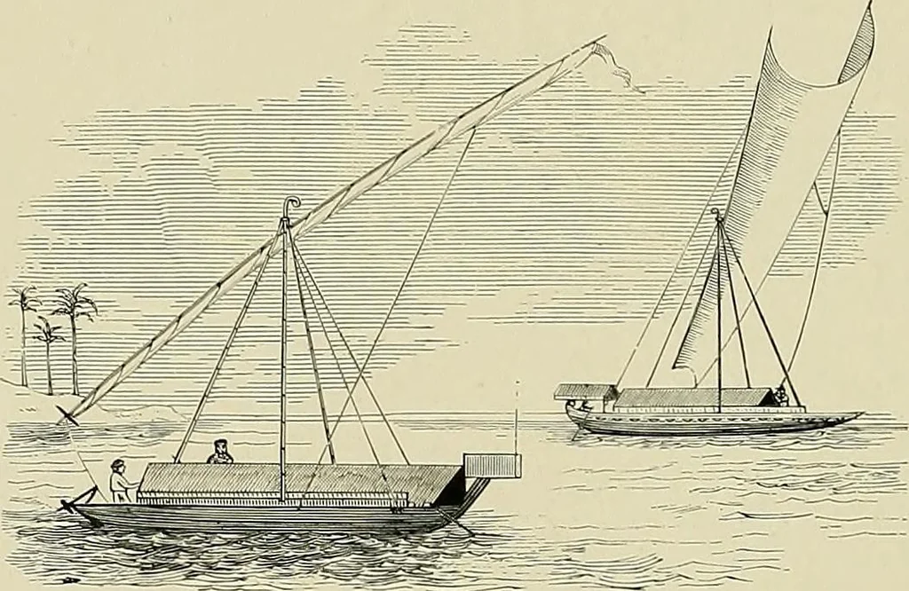 An illustration from The sailing boat, a treatise on sailing boats and small yachts, their varieties of type, sails, rig, etc. With practical directions for sailing and management; also, the one-design and restricted classes, fishing and shooting boats, sailing chariots and ice yachts, foreign and colonial boats, canoes, etc., etc, 1901, leaf 497