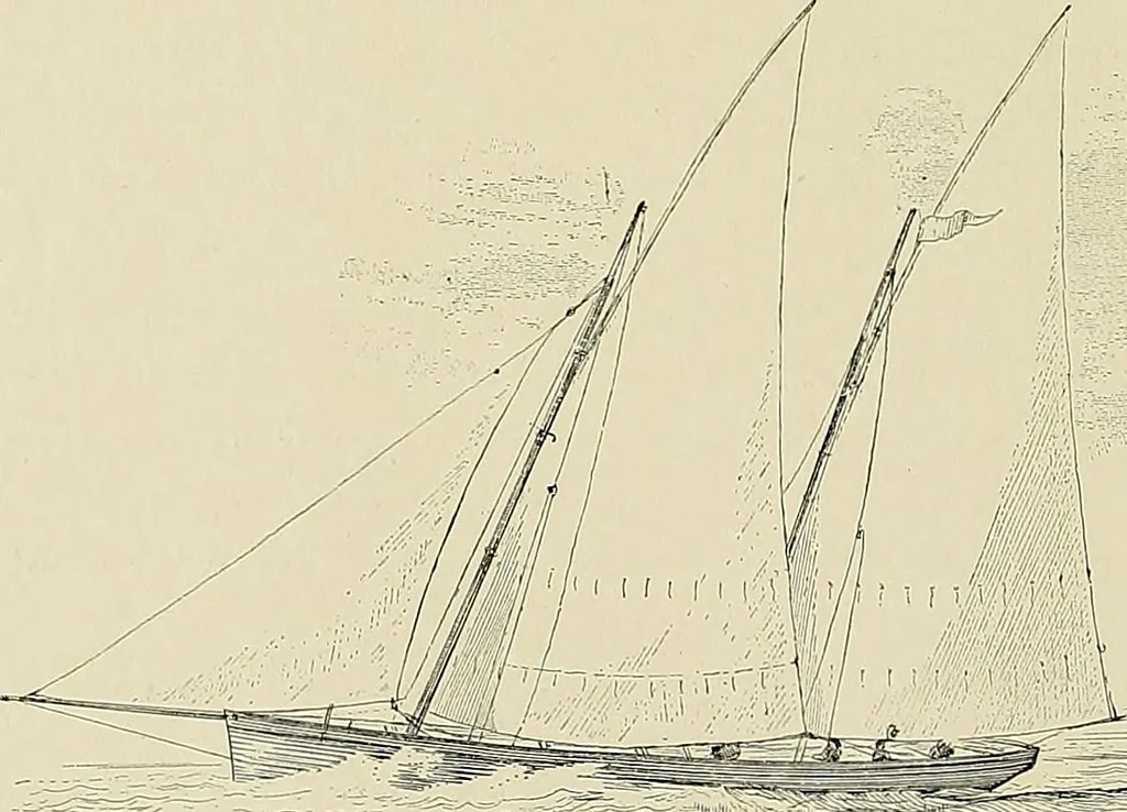 An illustration from The sailing boat, a treatise on sailing boats and small yachts, their varieties of type, sails, rig, etc. With practical directions for sailing and management; also, the one-design and restricted classes, fishing and shooting boats, sailing chariots and ice yachts, foreign and colonial boats, canoes, etc., etc, 1901, leaf 53