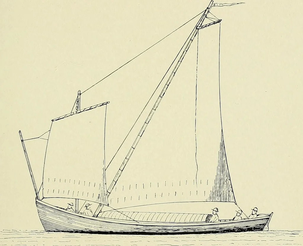 An illustration from The sailing boat, a treatise on sailing boats and small yachts, their varieties of type, sails, rig, etc. With practical directions for sailing and management; also, the one-design and restricted classes, fishing and shooting boats, sailing chariots and ice yachts, foreign and colonial boats, canoes, etc., etc, 1901, leaf 534