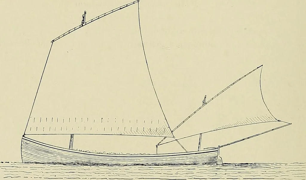 An illustration from The sailing boat, a treatise on sailing boats and small yachts, their varieties of type, sails, rig, etc. With practical directions for sailing and management; also, the one-design and restricted classes, fishing and shooting boats, sailing chariots and ice yachts, foreign and colonial boats, canoes, etc., etc, 1901, leaf 535