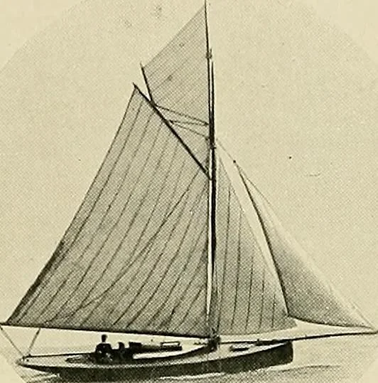 An illustration from The sailing boat, a treatise on sailing boats and small yachts, their varieties of type, sails, rig, etc. With practical directions for sailing and management; also, the one-design and restricted classes, fishing and shooting boats, sailing chariots and ice yachts, foreign and colonial boats, canoes, etc., etc, 1901, leaf 61