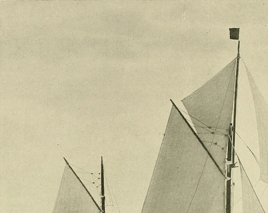 An illustration from The sailing boat, a treatise on sailing boats and small yachts, their varieties of type, sails, rig, etc. With practical directions for sailing and management; also, the one-design and restricted classes, fishing and shooting boats, sailing chariots and ice yachts, foreign and colonial boats, canoes, etc., etc, 1901, leaf 65