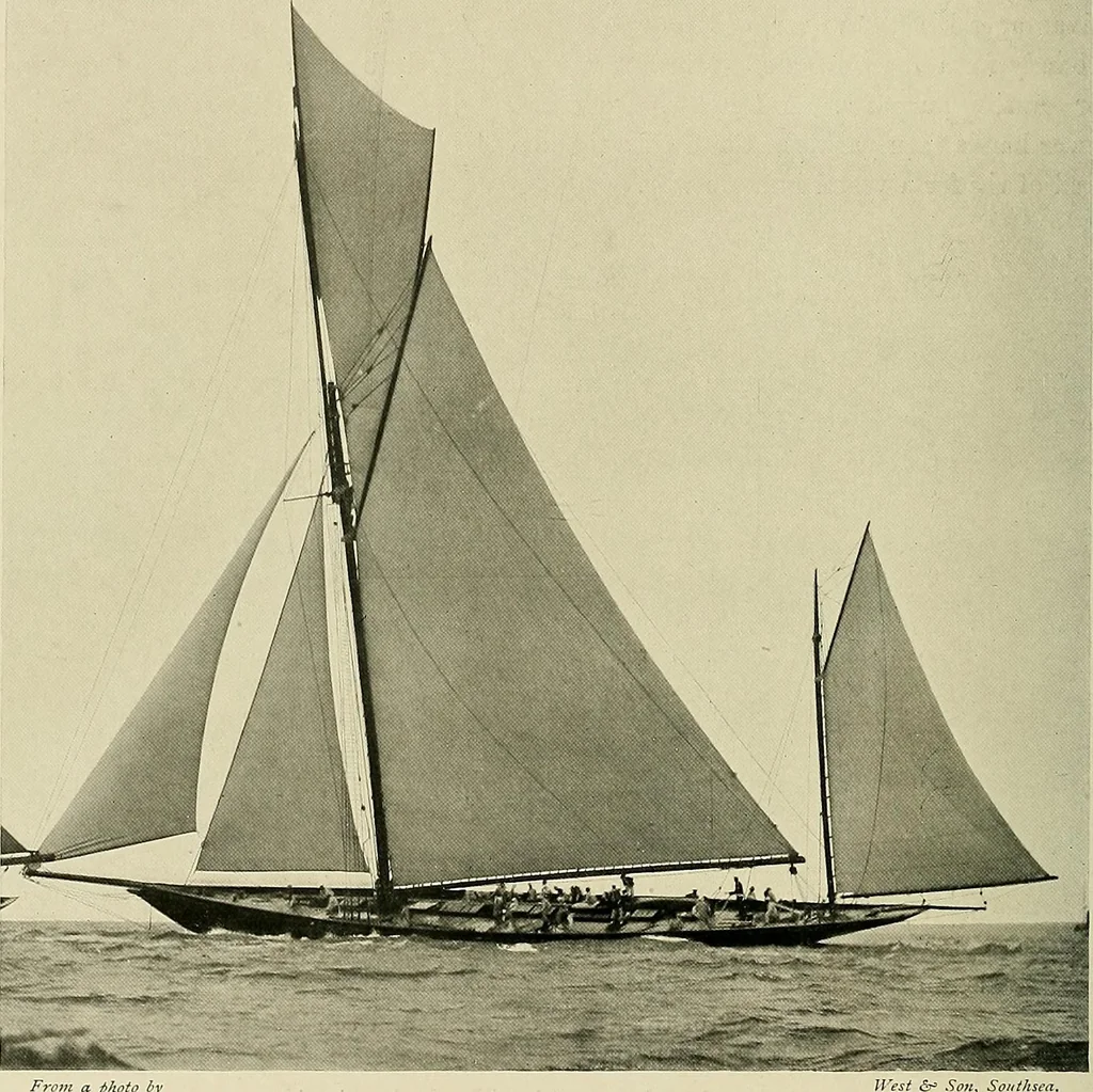 An illustration from The sailing boat, a treatise on sailing boats and small yachts, their varieties of type, sails, rig, etc. With practical directions for sailing and management; also, the one-design and restricted classes, fishing and shooting boats, sailing chariots and ice yachts, foreign and colonial boats, canoes, etc., etc, 1901, leaf 67