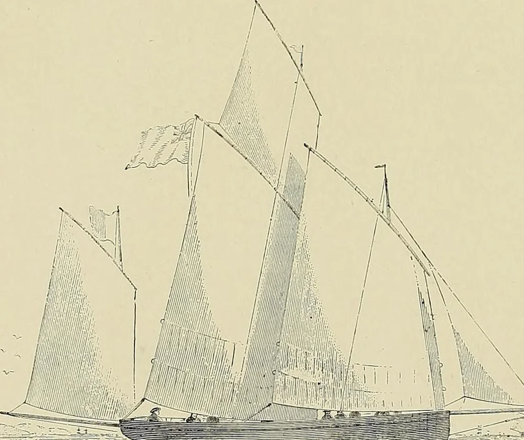 An illustration from The sailing boat, a treatise on sailing boats and small yachts, their varieties of type, sails, rig, etc. With practical directions for sailing and management; also, the one-design and restricted classes, fishing and shooting boats, sailing chariots and ice yachts, foreign and colonial boats, canoes, etc., etc, 1901, leaf 71