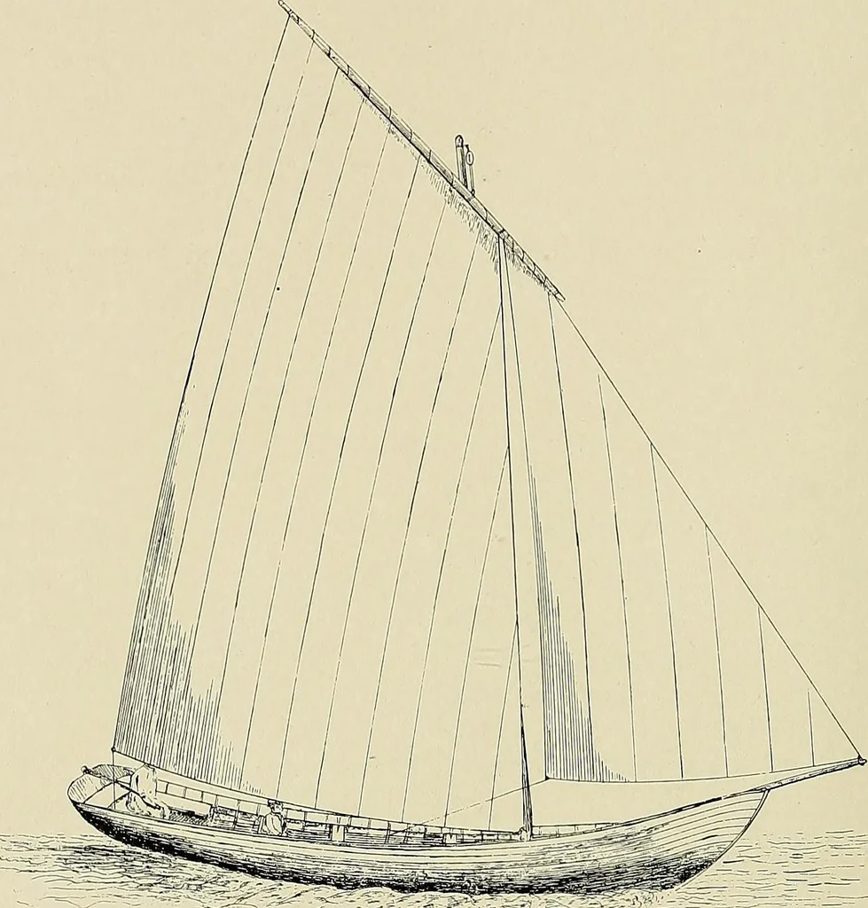 An illustration from The sailing boat, a treatise on sailing boats and small yachts, their varieties of type, sails, rig, etc. With practical directions for sailing and management; also, the one-design and restricted classes, fishing and shooting boats, sailing chariots and ice yachts, foreign and colonial boats, canoes, etc., etc, 1901, leaf 75