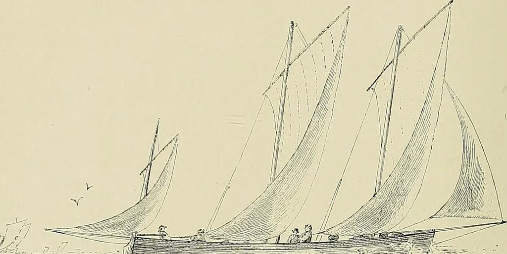 An illustration from The sailing boat, a treatise on sailing boats and small yachts, their varieties of type, sails, rig, etc. With practical directions for sailing and management; also, the one-design and restricted classes, fishing and shooting boats, sailing chariots and ice yachts, foreign and colonial boats, canoes, etc., etc, 1901, leaf 77