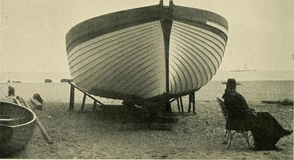 An illustration from The sailing boat, a treatise on sailing boats and small yachts, their varieties of type, sails, rig, etc. With practical directions for sailing and management; also, the one-design and restricted classes, fishing and shooting boats, sailing chariots and ice yachts, foreign and colonial boats, canoes, etc., etc, 1901, leaf 79