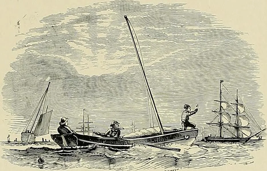 An illustration from The sailing boat, a treatise on sailing boats and small yachts, their varieties of type, sails, rig, etc. With practical directions for sailing and management; also, the one-design and restricted classes, fishing and shooting boats, sailing chariots and ice yachts, foreign and colonial boats, canoes, etc., etc, 1901, leaf 83