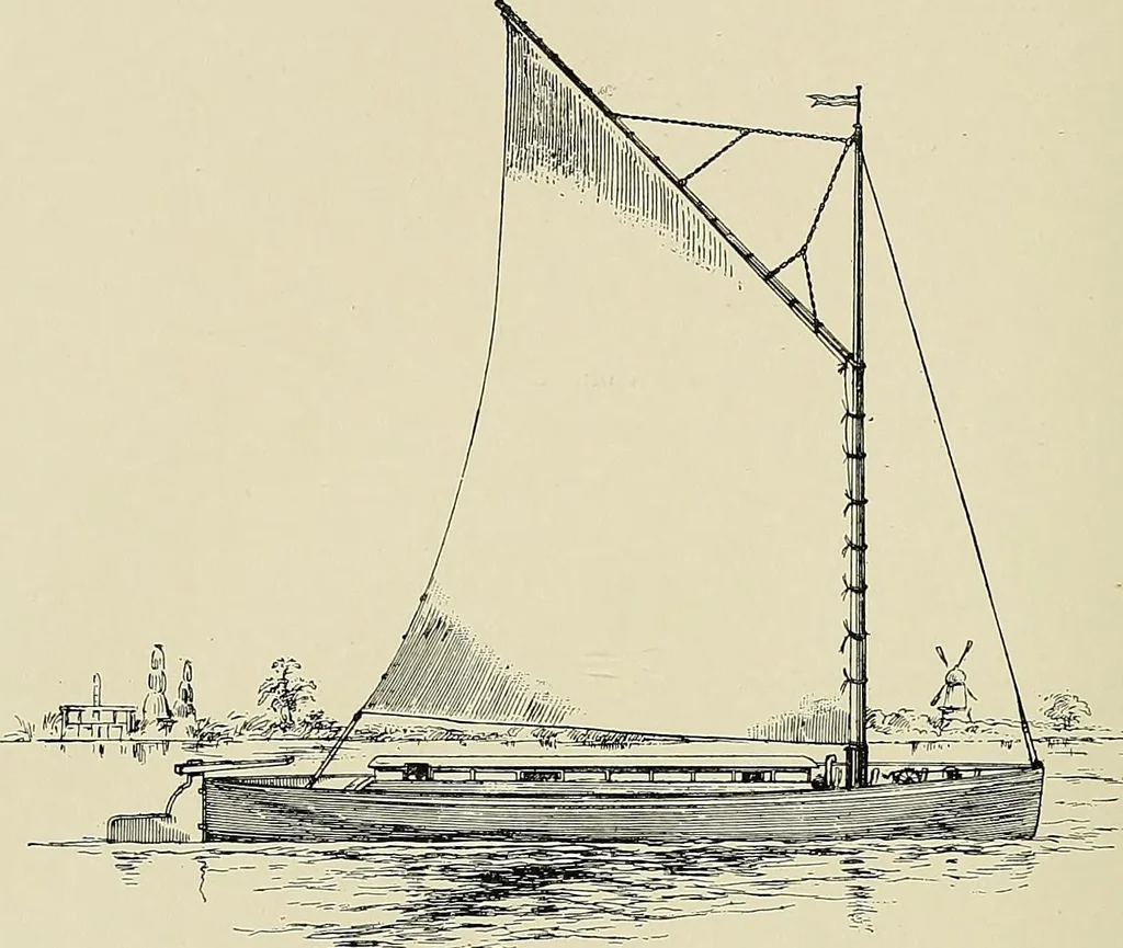 An illustration from The sailing boat, a treatise on sailing boats and small yachts, their varieties of type, sails, rig, etc. With practical directions for sailing and management; also, the one-design and restricted classes, fishing and shooting boats, sailing chariots and ice yachts, foreign and colonial boats, canoes, etc., etc, 1901, leaf 91