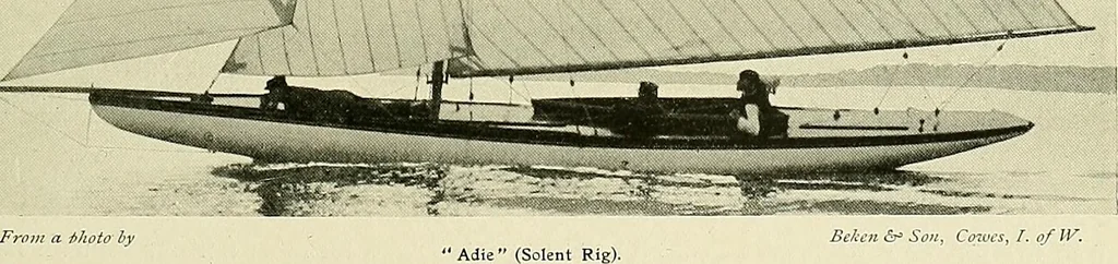 An illustration from The sailing boat, a treatise on sailing boats and small yachts, their varieties of type, sails, rig, etc. With practical directions for sailing and management; also, the one-design and restricted classes, fishing and shooting boats, sailing chariots and ice yachts, foreign and colonial boats, canoes, etc., etc, 1901, leaf 94