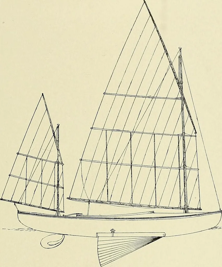 An illustration from The sailing boat, a treatise on sailing boats and small yachts, their varieties of type, sails, rig, etc. With practical directions for sailing and management; also, the one-design and restricted classes, fishing and shooting boats, sailing chariots and ice yachts, foreign and colonial boats, canoes, etc., etc, 1901, leaf 98