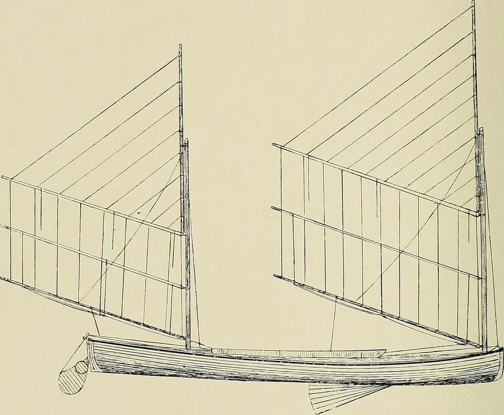 An illustration from The sailing boat, a treatise on sailing boats and small yachts, their varieties of type, sails, rig, etc. With practical directions for sailing and management; also, the one-design and restricted classes, fishing and shooting boats, sailing chariots and ice yachts, foreign and colonial boats, canoes, etc., etc, 1901, leaf 99