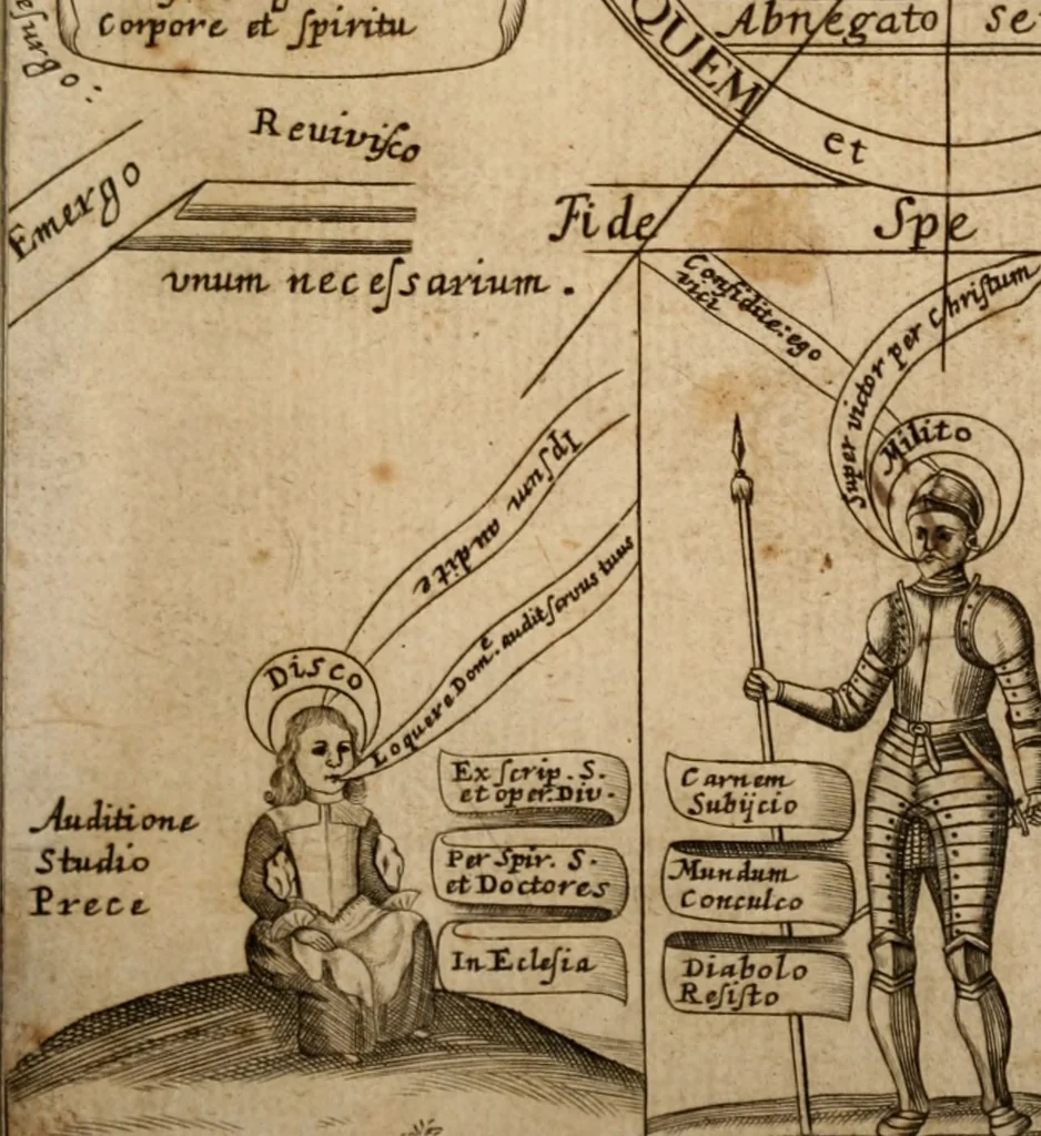An illustration from The saints everlasting rest; or, A treatise of the blessed state of the saints in their enjoyment of God in glory. Wherein is shewed its excellency and certainty; the misery of those that lose it, the way to attain it, and assurance of it; and how to live in the continual delightful foretasts of it by the help of meditation, 1658, leaf 4