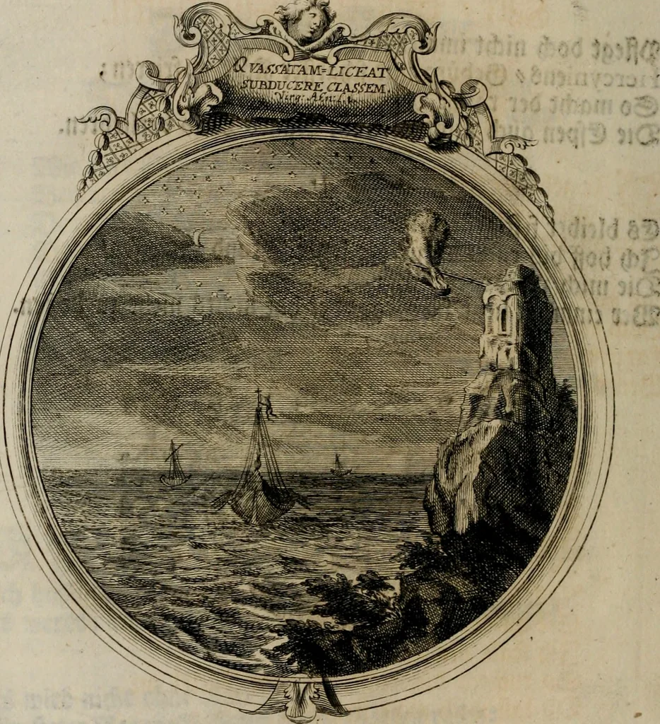 An illustration from Sammlung geist- und sinnreicher Gedancken uber verschiedene aus der Natur, Kunst, und Wissenschafften vorgestellte Sinn-Bilder : durch alle Gattungen der Hoch-Teutschen Reim-Kunst, theils zur Jugendsamen Lehr, und nutzlicher Gemüths-Ergötzung, theils zur angenehmen Gesang, 1749, leaf 115