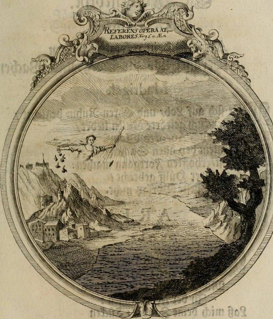 An illustration from Sammlung geist- und sinnreicher Gedancken uber verschiedene aus der Natur, Kunst, und Wissenschafften vorgestellte Sinn-Bilder : durch alle Gattungen der Hoch-Teutschen Reim-Kunst, theils zur Jugendsamen Lehr, und nutzlicher Gemüths-Ergötzung, theils zur angenehmen Gesang, 1749, leaf 132