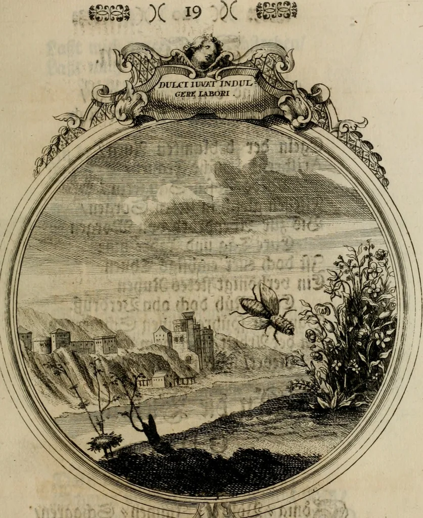 An illustration from Sammlung geist- und sinnreicher Gedancken uber verschiedene aus der Natur, Kunst, und Wissenschafften vorgestellte Sinn-Bilder : durch alle Gattungen der Hoch-Teutschen Reim-Kunst, theils zur Jugendsamen Lehr, und nutzlicher Gemüths-Ergötzung, theils zur angenehmen Gesang, 1749, leaf 150