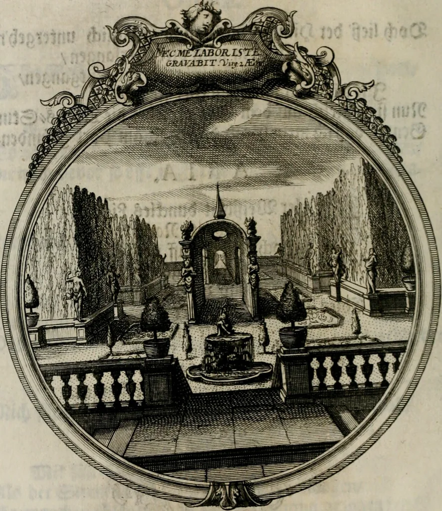 An illustration from Sammlung geist- und sinnreicher Gedancken uber verschiedene aus der Natur, Kunst, und Wissenschafften vorgestellte Sinn-Bilder : durch alle Gattungen der Hoch-Teutschen Reim-Kunst, theils zur Jugendsamen Lehr, und nutzlicher Gemüths-Ergötzung, theils zur angenehmen Gesang, 1749, leaf 23