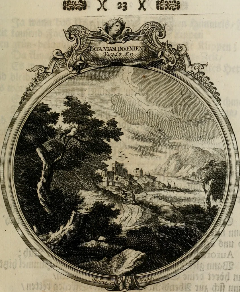 An illustration from Sammlung geist- und sinnreicher Gedancken uber verschiedene aus der Natur, Kunst, und Wissenschafften vorgestellte Sinn-Bilder : durch alle Gattungen der Hoch-Teutschen Reim-Kunst, theils zur Jugendsamen Lehr, und nutzlicher Gemüths-Ergötzung, theils zur angenehmen Gesang, 1749, leaf 26