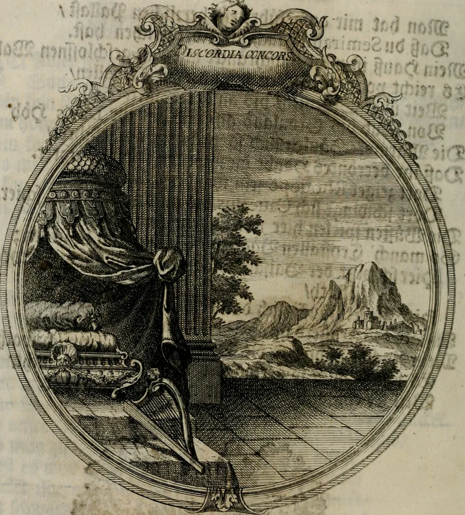 An illustration from Sammlung geist- und sinnreicher Gedancken uber verschiedene aus der Natur, Kunst, und Wissenschafften vorgestellte Sinn-Bilder : durch alle Gattungen der Hoch-Teutschen Reim-Kunst, theils zur Jugendsamen Lehr, und nutzlicher Gemüths-Ergötzung, theils zur angenehmen Gesang, 1749, leaf 33