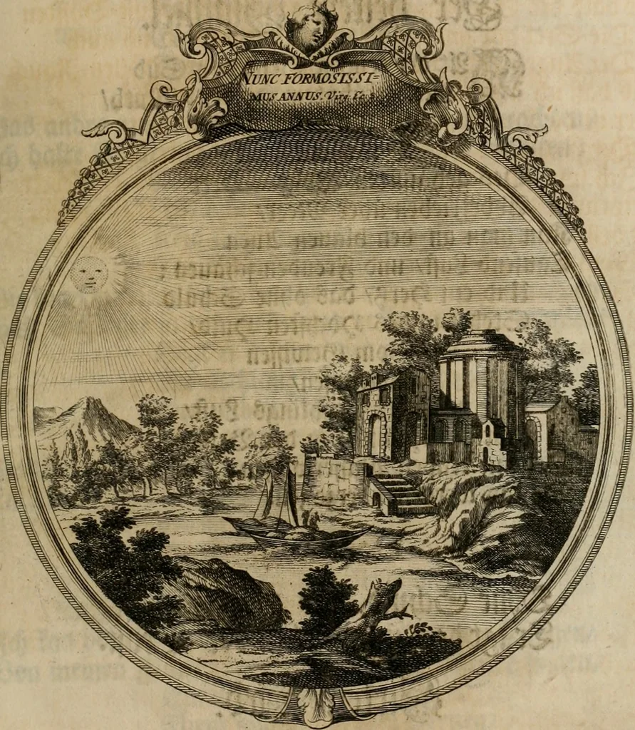 An illustration from Sammlung geist- und sinnreicher Gedancken uber verschiedene aus der Natur, Kunst, und Wissenschafften vorgestellte Sinn-Bilder : durch alle Gattungen der Hoch-Teutschen Reim-Kunst, theils zur Jugendsamen Lehr, und nutzlicher Gemüths-Ergötzung, theils zur angenehmen Gesang, 1749, leaf 44