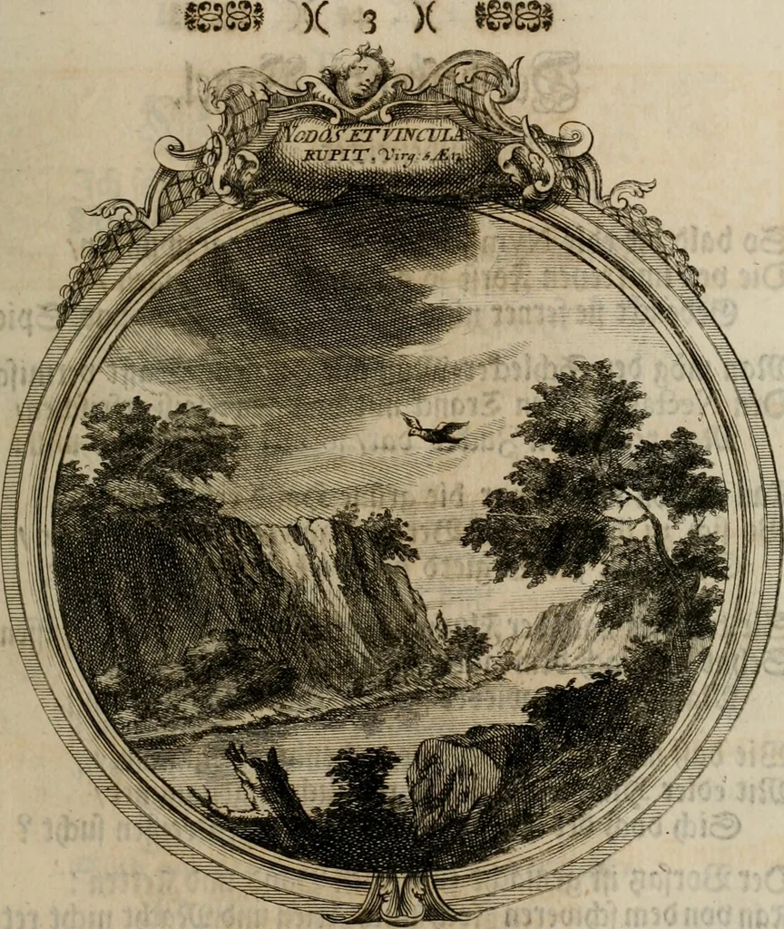 An illustration from Sammlung geist- und sinnreicher Gedancken uber verschiedene aus der Natur, Kunst, und Wissenschafften vorgestellte Sinn-Bilder : durch alle Gattungen der Hoch-Teutschen Reim-Kunst, theils zur Jugendsamen Lehr, und nutzlicher Gemüths-Ergötzung, theils zur angenehmen Gesang, 1749, leaf 54