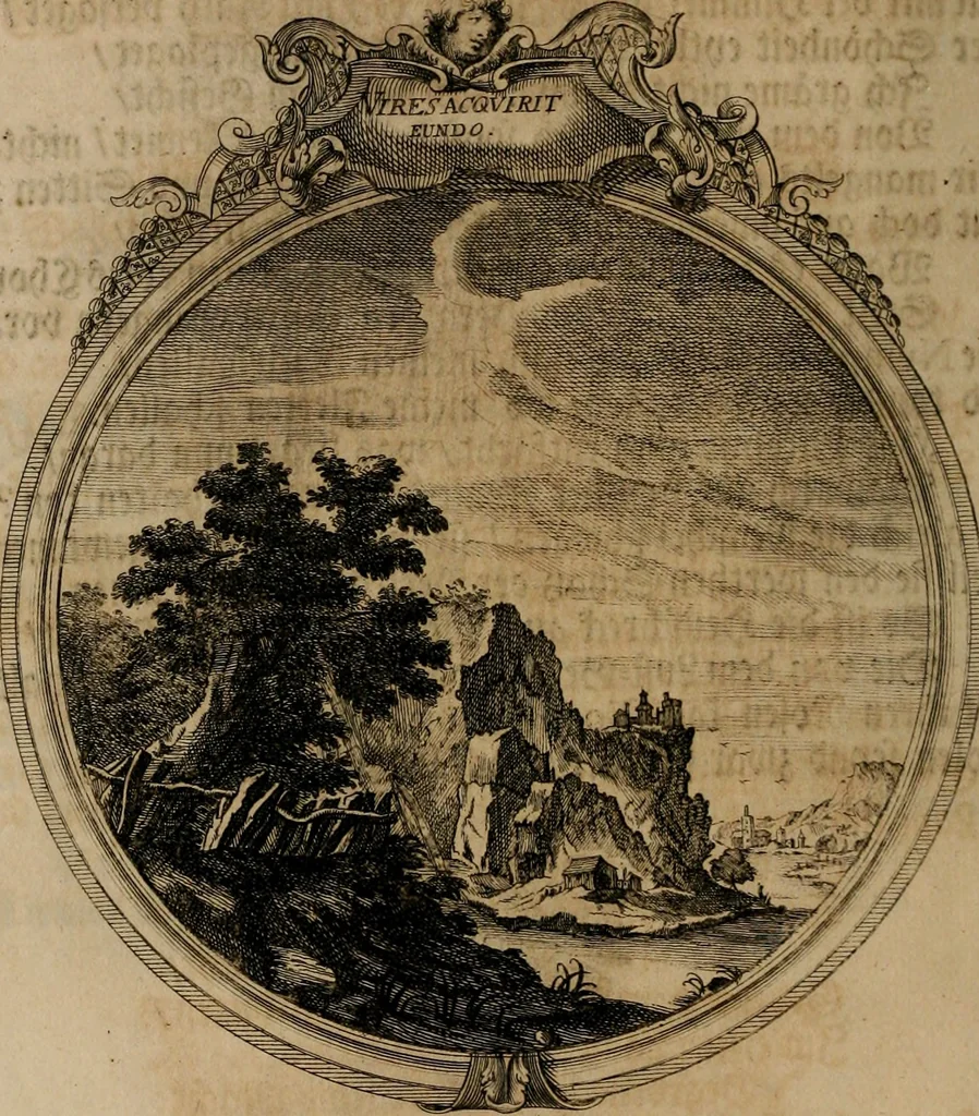 An illustration from Sammlung geist- und sinnreicher Gedancken uber verschiedene aus der Natur, Kunst, und Wissenschafften vorgestellte Sinn-Bilder : durch alle Gattungen der Hoch-Teutschen Reim-Kunst, theils zur Jugendsamen Lehr, und nutzlicher Gemüths-Ergötzung, theils zur angenehmen Gesang, 1749, leaf 61