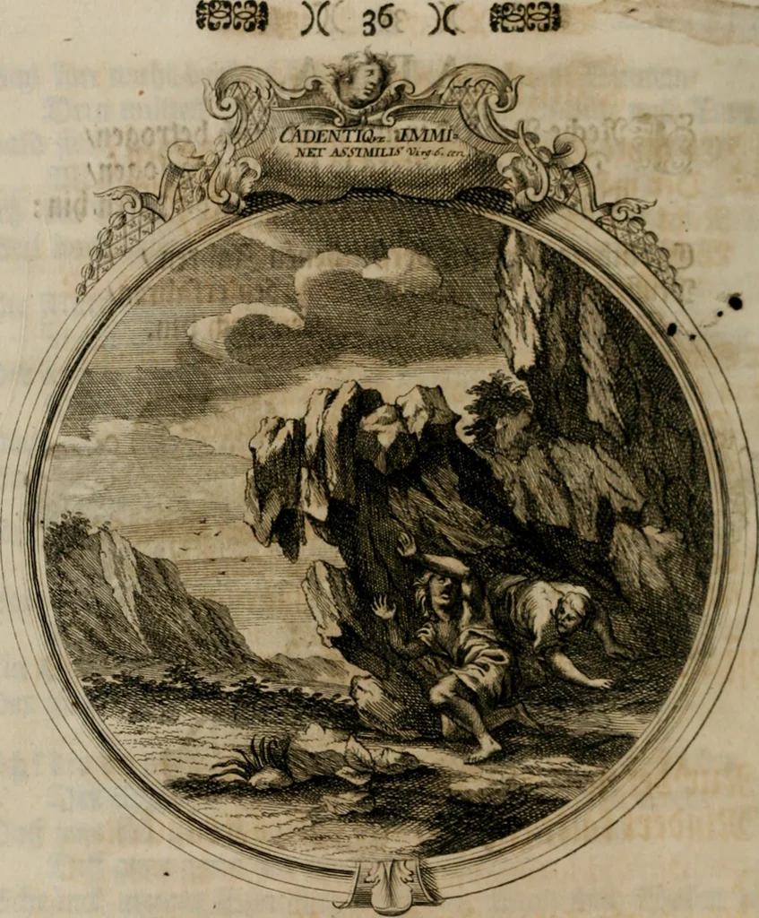 An illustration from Sammlung geist- und sinnreicher Gedancken uber verschiedene aus der Natur, Kunst, und Wissenschafften vorgestellte Sinn-Bilder : durch alle Gattungen der Hoch-Teutschen Reim-Kunst, theils zur Jugendsamen Lehr, und nutzlicher Gemüths-Ergötzung, theils zur angenehmen Gesang, 1749, leaf 87