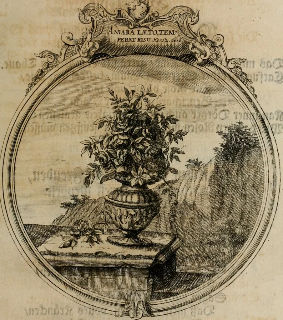 An illustration from Sammlung geist- und sinnreicher Gedancken uber verschiedene aus der Natur, Kunst, und Wissenschafften vorgestellte Sinn-Bilder : durch alle Gattungen der Hoch-Teutschen Reim-Kunst, theils zur Jugendsamen Lehr, und nutzlicher Gemüths-Ergötzung, theils zur angenehmen Gesang, 1749, leaf 90
