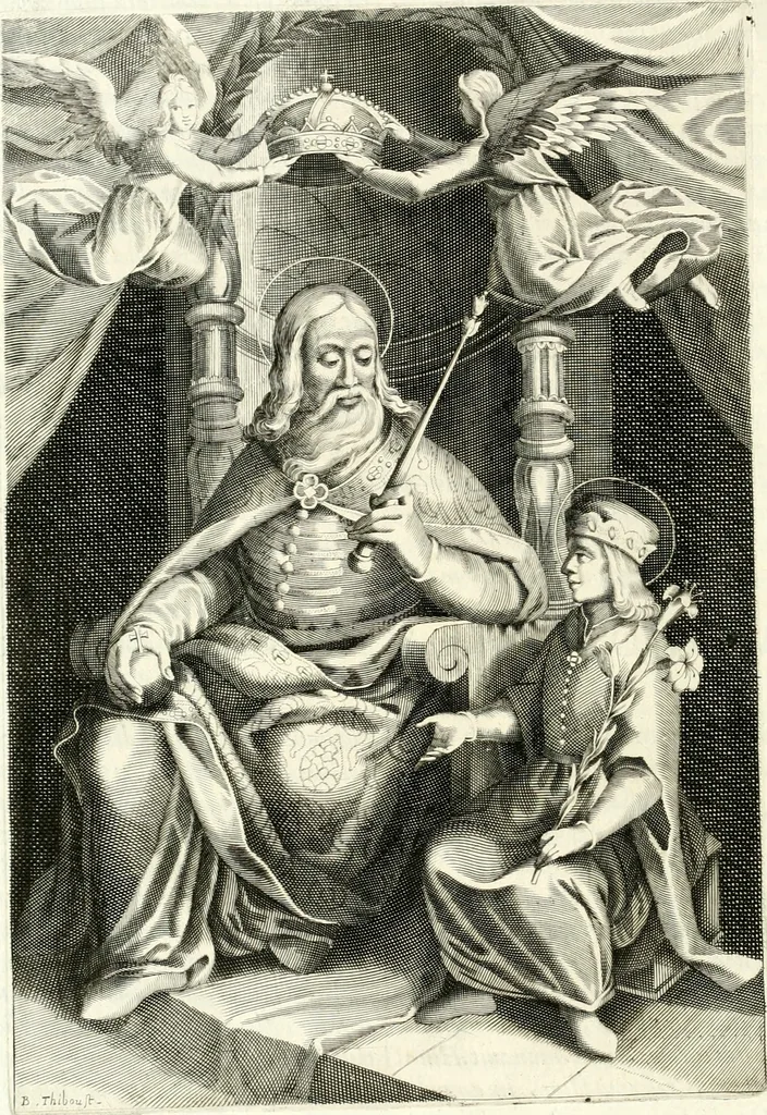 An illustration from Aquila sancta, siue Bauarica : elogiis, hieroglyphicis, numismatibus, insignibus, symbolis, imaginibus antiquis ad viuum exculpta, & longa historiarum serie exarata : vt nihil relictum sit, quod prisci, vel hodierni habeant annales, sed diplomata, leges, indulta, genealogiae, donationes, priuilegia offeruntur congesta : accedit tractatus sacrolegalis, & historicopoliticus ..., 1674, leaf 41