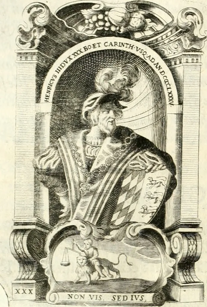 An illustration from Aquila sancta, siue Bauarica : elogiis, hieroglyphicis, numismatibus, insignibus, symbolis, imaginibus antiquis ad viuum exculpta, & longa historiarum serie exarata : vt nihil relictum sit, quod prisci, vel hodierni habeant annales, sed diplomata, leges, indulta, genealogiae, donationes, priuilegia offeruntur congesta : accedit tractatus sacrolegalis, & historicopoliticus ..., 1674, leaf 63