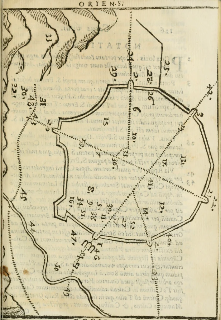 An illustration from Sanctuarium Capuanum : opus in quo sacrae res Capuae, et per occasionem plura, tam ad diversas civitates regni pertinentia, quàm per se curiosa continentur, 1630, leaf 174
