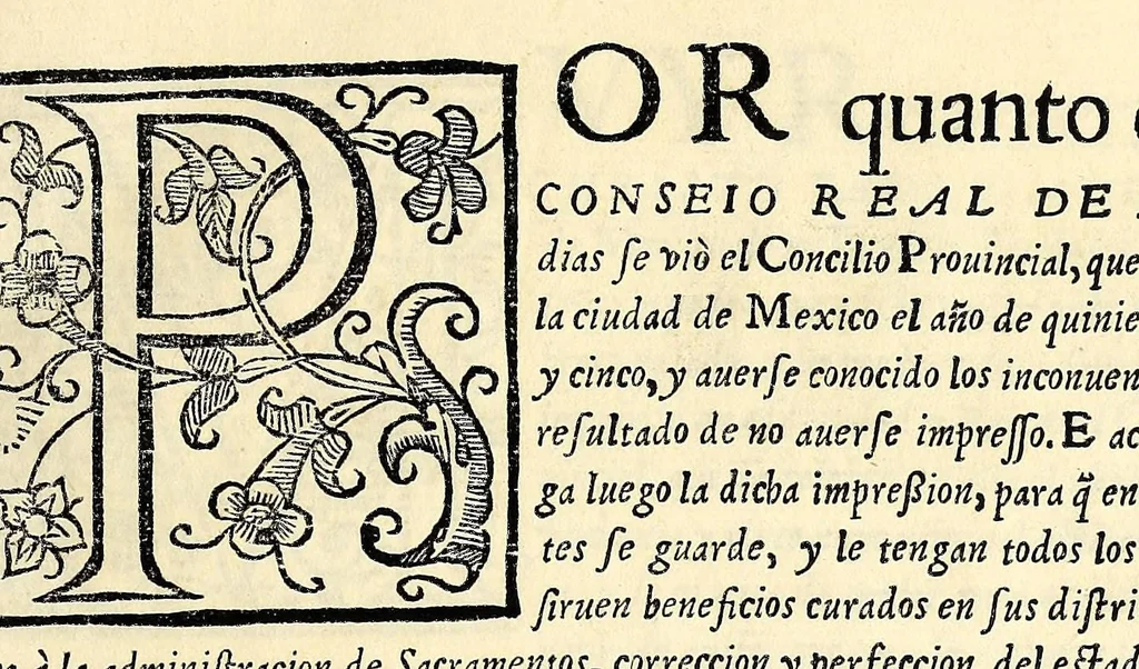 An illustration from Sanctum prouinciale concilium Mexici celebratum anno D[omi]ni millessmo. quingentessmo. octuagessimo quinto. : Praesidente in eo Illmo. ac Rmo. D. D. Petro Moya de Contreras Archiepo. Mexicano. Romae confirmatum die vigessima septima Octobris anno. 1589. Nunc vero ad instantiam et ex sumptibus Illmi. ac Rmi. D. D. Ioannis de la Serna Archiep. Mexican. iussu regio editum, 1622, leaf 9