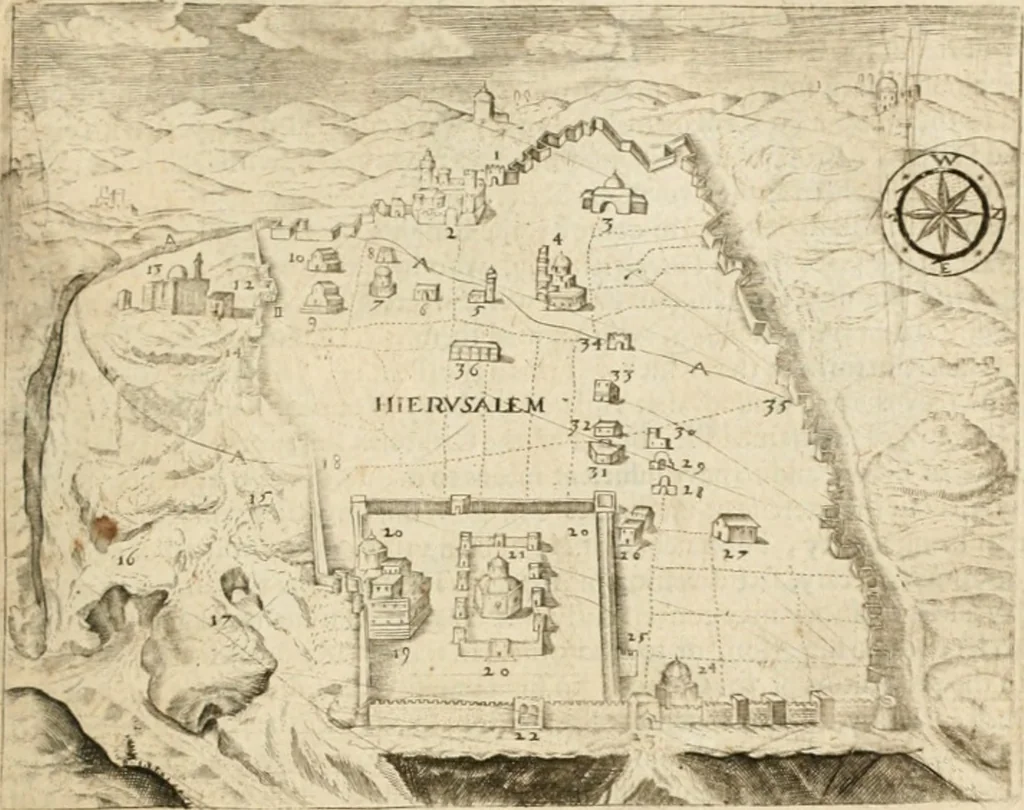 An illustration from Sandys Travels: containing an history of the original and present state of the Turkish empire ... the Mahometan religion and ceremonies. A description of Constantinople ... also, of Greece ... Of Ægypt ... A description of the Holy-Land ... Lastly, Italy described, and the islands adjoining. Illustrated with fifty graven maps and figures, 1673, leaf 140