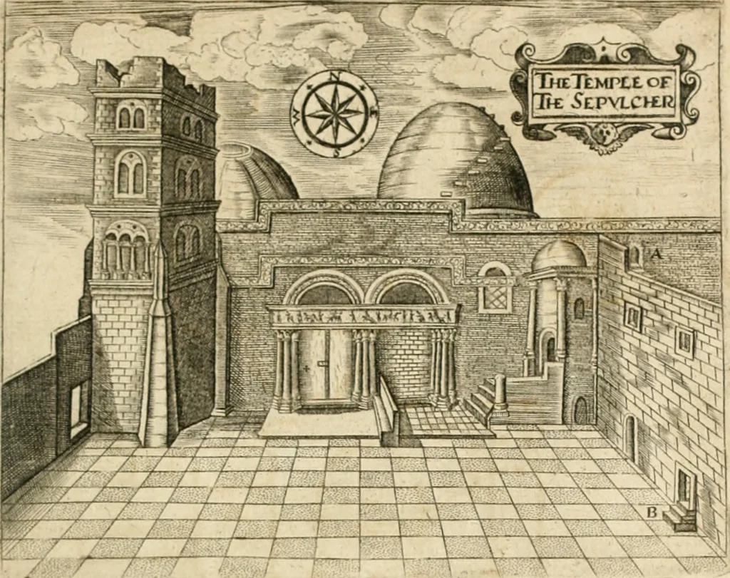 An illustration from Sandys Travels: containing an history of the original and present state of the Turkish empire ... the Mahometan religion and ceremonies. A description of Constantinople ... also, of Greece ... Of Ægypt ... A description of the Holy-Land ... Lastly, Italy described, and the islands adjoining. Illustrated with fifty graven maps and figures, 1673, leaf 142