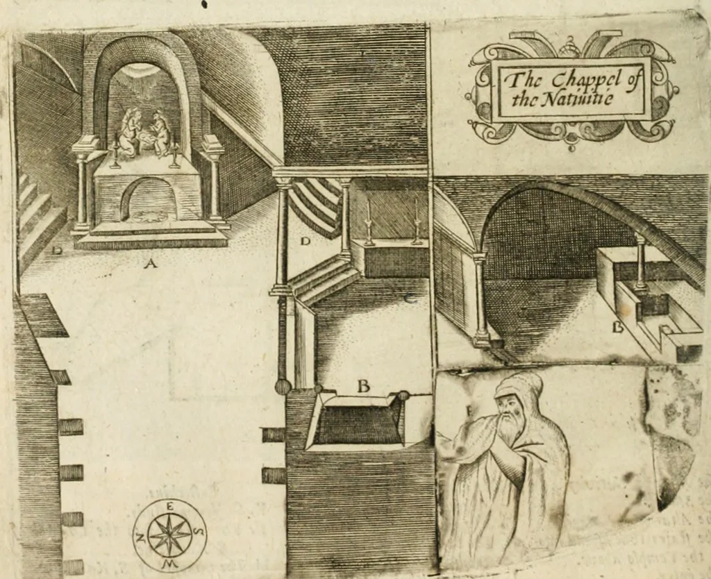 An illustration from Sandys Travels: containing an history of the original and present state of the Turkish empire ... the Mahometan religion and ceremonies. A description of Constantinople ... also, of Greece ... Of Ægypt ... A description of the Holy-Land ... Lastly, Italy described, and the islands adjoining. Illustrated with fifty graven maps and figures, 1673, leaf 157